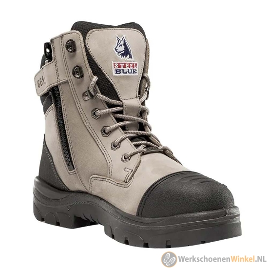 Afbeelding van Stevige werkschoenen S3 Steel Blue Cross Zip Slate met Fresche BioScience antibacteriële voering (extra luchtigheid)