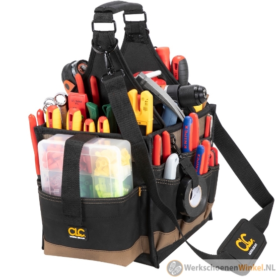 Afbeelding van Professionele gereedschapsdrager large met onderdelenbox (riem voor elektrische tape) kleur zwart