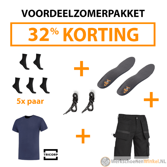 Afbeelding van Voordeelwerkpakket zomer 2: korte werkbroek + 5x paar werksokken + veters +  inlegzolen + Tricorp Werkshirt