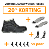 Afbeelding van Voordeelpakket werkschoen: S3 werkschoen hoog model goedkoop + 5x paar werksokken + 1x anatomisch gevormde inlegzolen + 1x extra sterke schoenveters