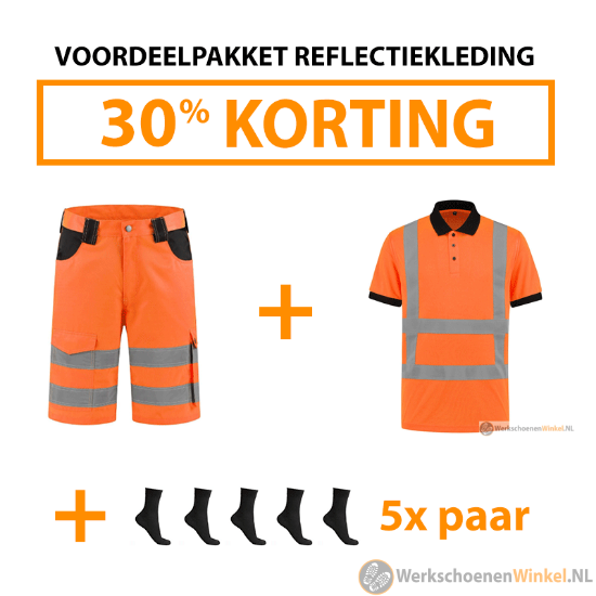 Afbeelding van Reflectiekleding RWS voordeelpakket: 1x poloshirt RWS + 1x korte broek RWS + 5x paar werksokken