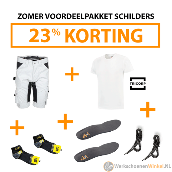 Afbeelding van Schilderpakket zomerpakket: Tricorp werkshirt + schilders werkbroek + 3x paar enkelmodel werksokken + werkschoenveters + inlegzolen