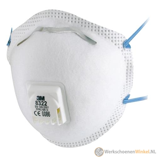 3M 8322 Stofmasker, FFP2, met uitademventiel, 10 stuks