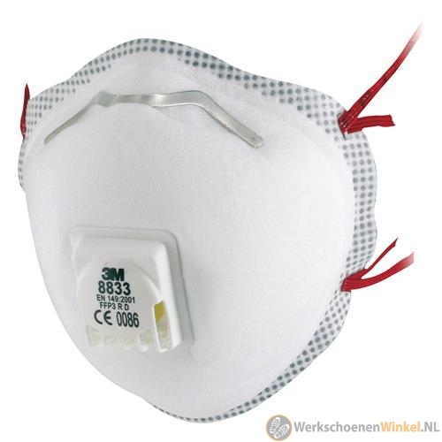 3M 8833 Stofmasker, FFP3, ventiel, doos à 10 stuks