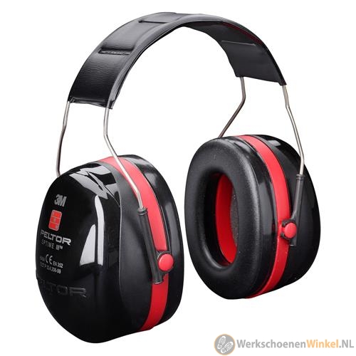 3M Peltor H540A-411-SV Optime III Gehoorkappen, 35 dB, zwart/rood, hoofdband