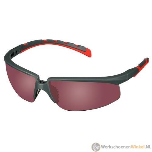 3M S2024AS-RED Solus 2000 Veiligheidsbril, grijs/rode veren, krasbestendig, spiegelende rode lens