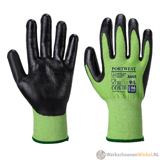 Portwest A645 Snijbestendige handschoen nitril groen/zwart