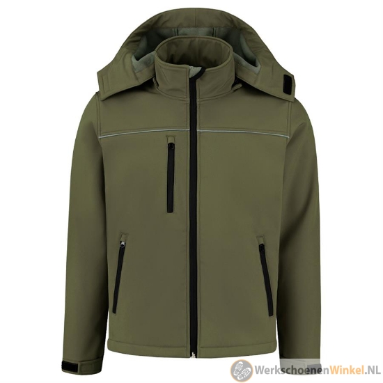 Voordelige Softshelljas met capuchon army