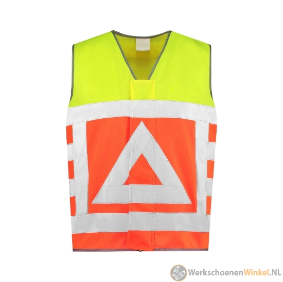 Afbeelding van Professioneel verkeersregelaarsvest reflectiestriping lichtgewicht en comfortabel - fluorgeel/oranje