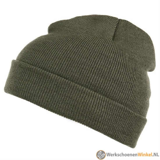 Afbeelding van Comfortabele muts olijfgroen met fijngebreid acryl (isolerend)